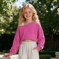 thumbnail image 4 of Girls Off Shoulder Sweatshirt Asymmetrical Long Sleeve Cute Crop Top for Kids, 4 of 5