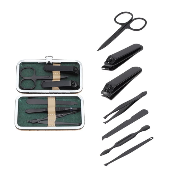 Unique Bargains 7pcs Wood Grain Nail Clipper Kit 2.24"x 0.47"x 0.59" Black