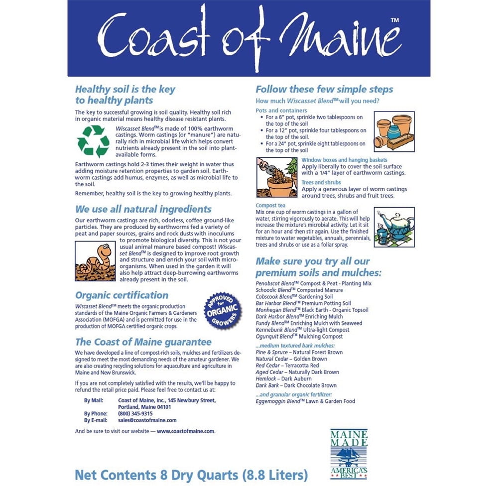 Coast of Maine Wiscasset Blend Earthworm Potting Soil, 8 Quart Bag (2 Pack)