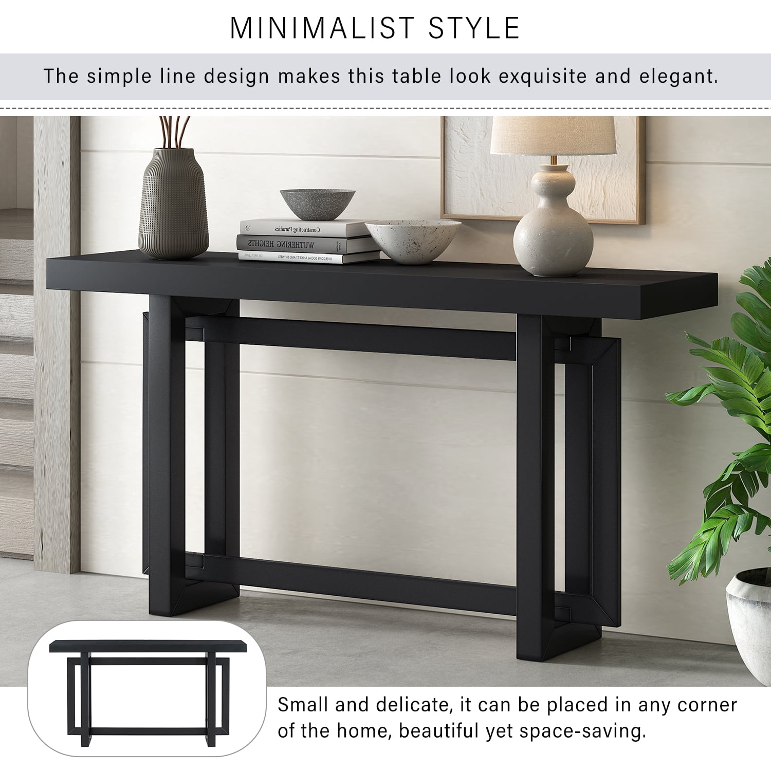 Noble House 59.1" Painted Entryway Table,Pine Veneer Triple Rectangle Design Console with Thick Pine Legs,Extra Long,Black