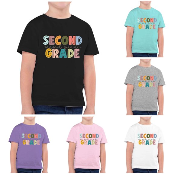 JCCXIN Toddler Baby Boys Girls Back To School T-Shirts 2nd Grade First Day Of School Clothes Letter Graphic Tops Crew Neck Short Sleeve Loose Fit Lovely Street Casual Daily Wear,Black,3-4 Years