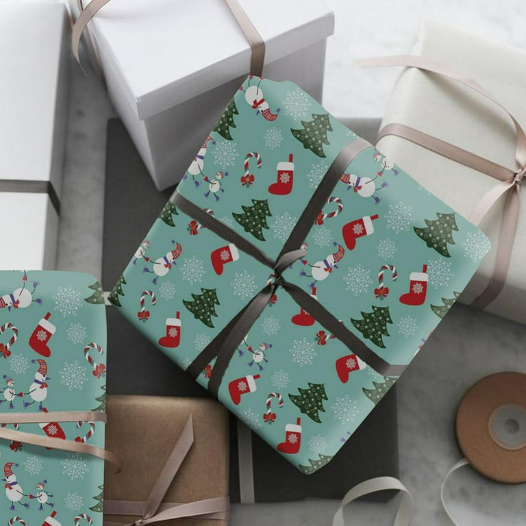 Christmas Wrapping Paper Roll, Brown Kraft Gift Wrapping Paper Jumbo Roll,  Snowflake Christmas Wrapping Paper with Paper Rope, Christmas Wrapping