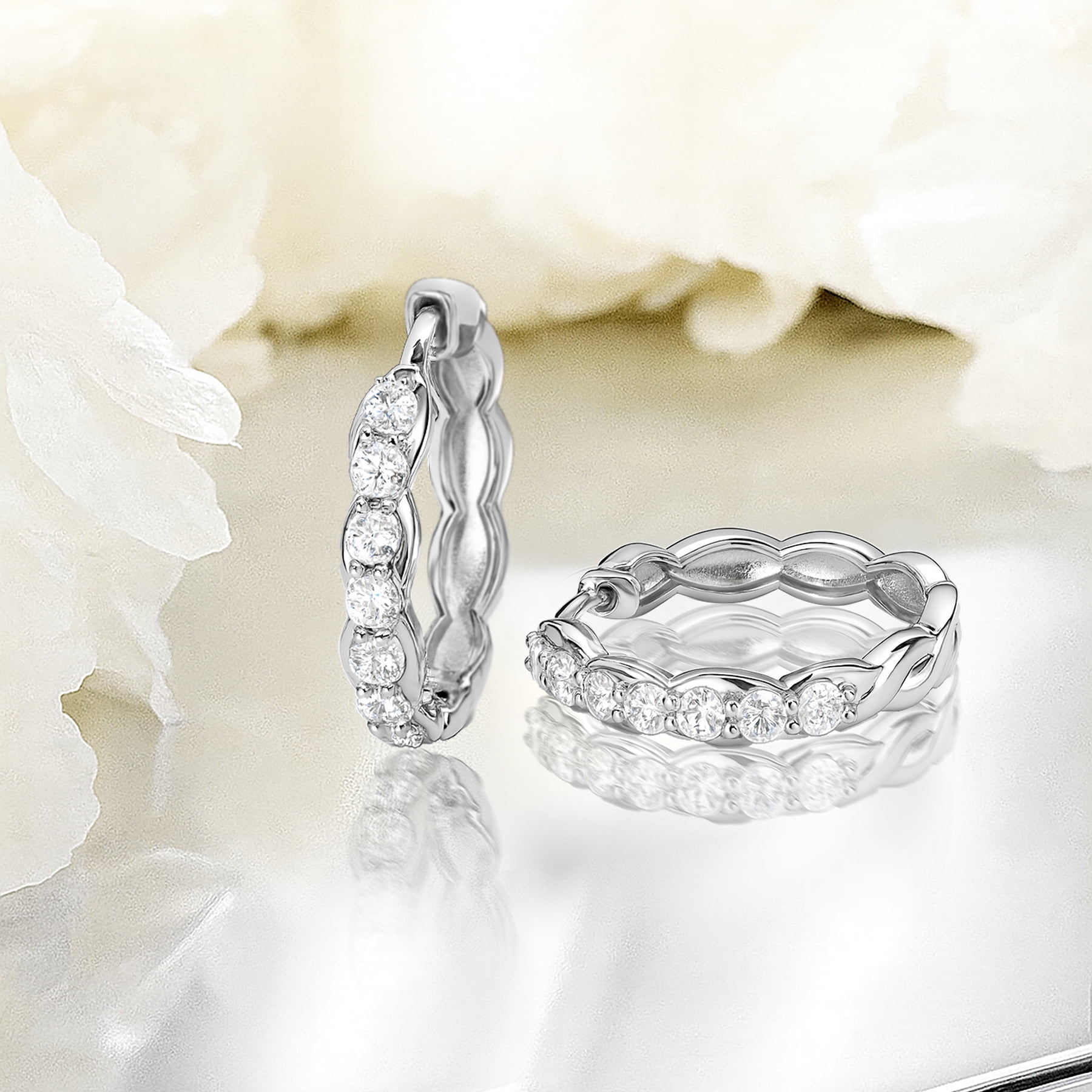 JeenMata Lab Grown Diamond 1.25 Carat Infinity-Inspired Hoop Earrings in 18K White Gold Plating for Women