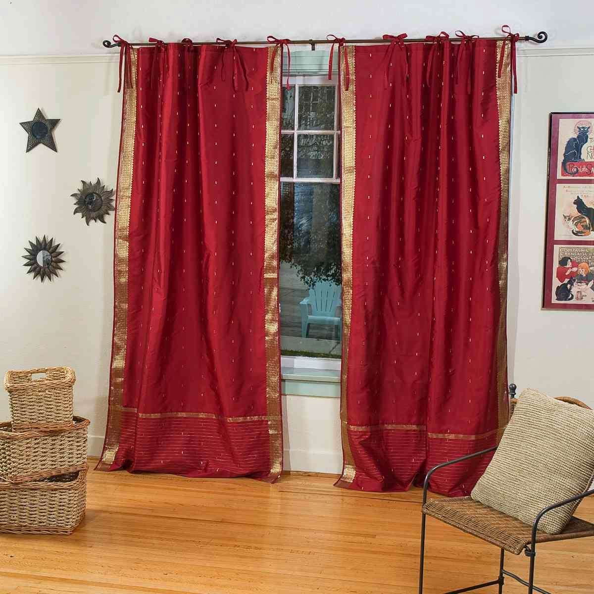 Maroon Rod Pocket  Sheer Sari Curtain Piece Drape Panel 