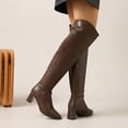 thumbnail image 4 of Viluyesy Over The Knee Boots for Women Faux Leather Pointed Toe Chunky Heel Side Zipper Comfortable Dress Shoes Brown Size 5.5, 4 of 9