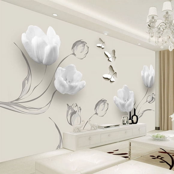 3D Wallpaper Tulip Butterfly Flowers SKU# WAL0213