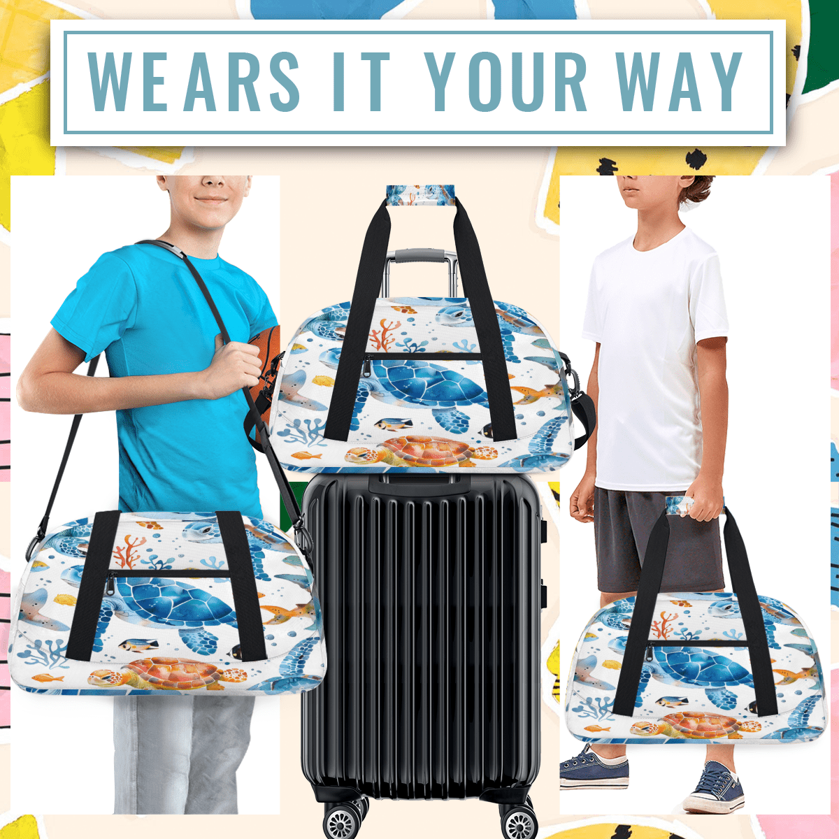 Herdesigns Sports Duffle Bags Travel Duffle Bag Gym Bag Turtle Ocean Weekender Travel Bag Waterproof Overnight Bag Carry On Travel Tote Bag Dance Bags