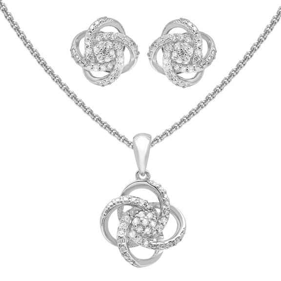 Belinda Jewelz Solid Sterling Silver 1/4 CT Diamond Love Knot Jewelry Set