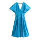 thumbnail image 5 of HH TRAF Vestido de verano elegante con escote en V y cintura con pliegues y decoración para mujer, manga corta, cremallera, gran vuelo, liso, ropa de calle para mujer, 5 of 5