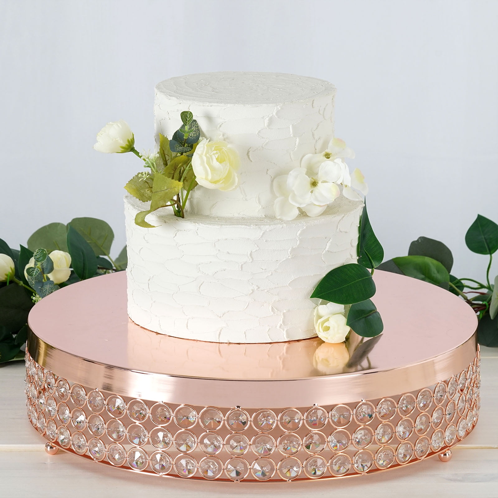 13.5" wide Silver Metal Cake Stand with Crystal Beads Wedding Birthday Party 