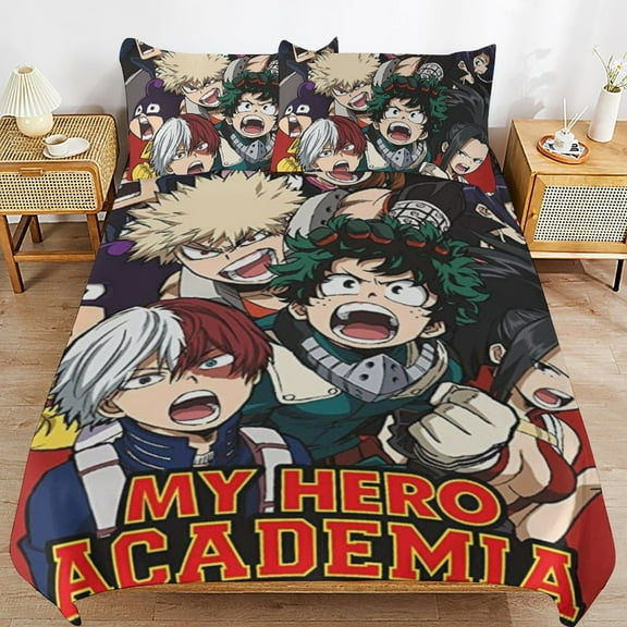 My Hero Academia 3 Pieces Bedding Set 3D Printed Lightweight Bed Quilt Set Comforter Cover Set for Girls Kids Teens, 1 Quilt Cover 2 Pillowcases 86"x70"