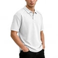 thumbnail image 6 of Men's Short Sleeve Waffle Knit Golf Shirt Raglan Tee Moisture Wicking 3-Button Placket Collared Top Summer Casual Business Performance Tennis Shirt Solid Color Classic Fit, 6 of 8