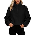 thumbnail image 3 of Sweatshirt For Women Fleece Casual Fashionable Round Neck Long Sleeved Solid Color Quarter Zipper Pullover Sweatshirt, 3 of 5
