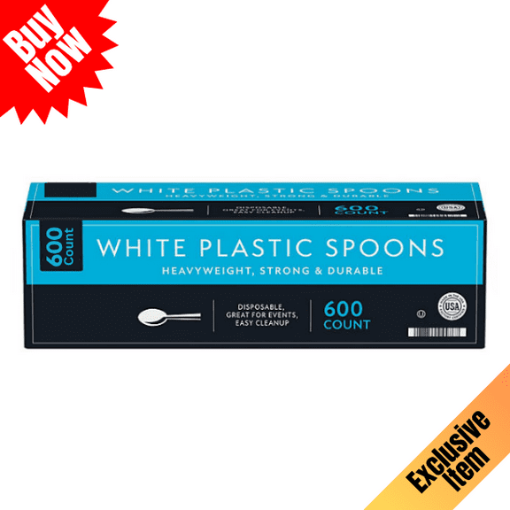 Heavyweight White Plastic Spoons, Disposable Cutlery, 600 Count