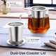 thumbnail image 3 of Infusor de té de malla micrométrica para té suelto, filtro de café con colador de té de malla extrafina con tapa de posavasos y asa de doble cara, acero inoxidable apto para uso alimentario, 3 of 4