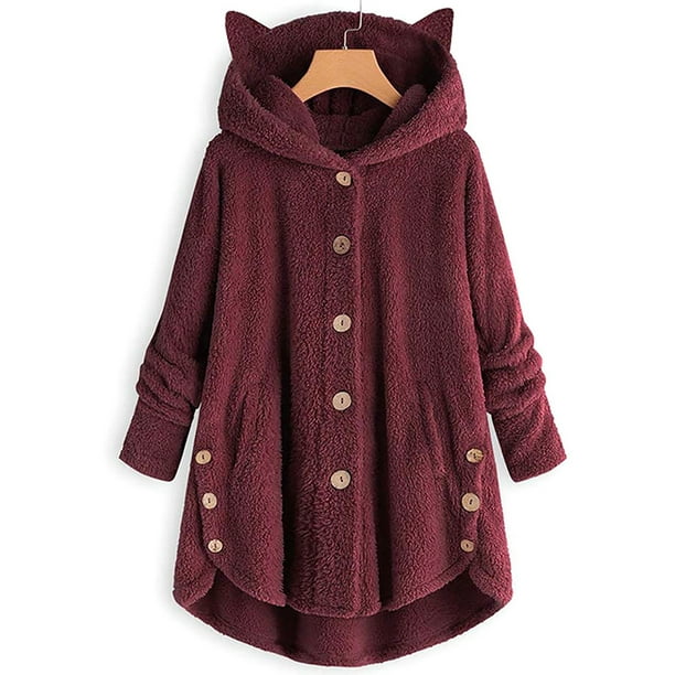 Lallc Women's Casual Faux Fur Hooded Coats Fleece Jackets Plus Size Outerwear