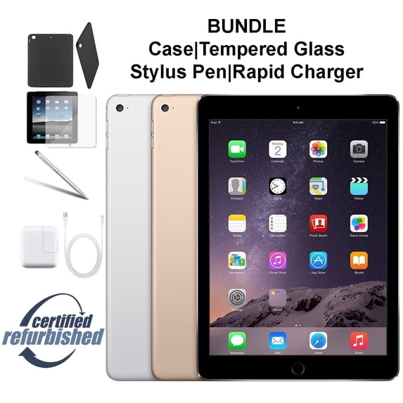 Restored Apple iPad Air 2 16GB Space Gray - WiFi - Bundle - Case, Rapid Charger, Pre-Installed Tempered Glass & Stylus Pen - FREE 2 Day Shipping (Refurbished)