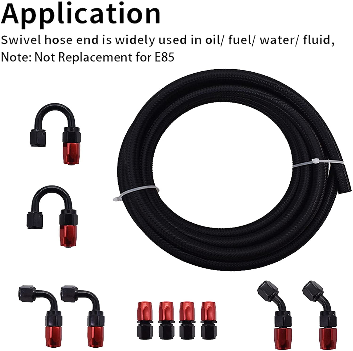 AN6-6AN 16.4FT Nylon Braided Oil Fuel Line Fitting Hose End Adaptor KIT 10pcs Red 
