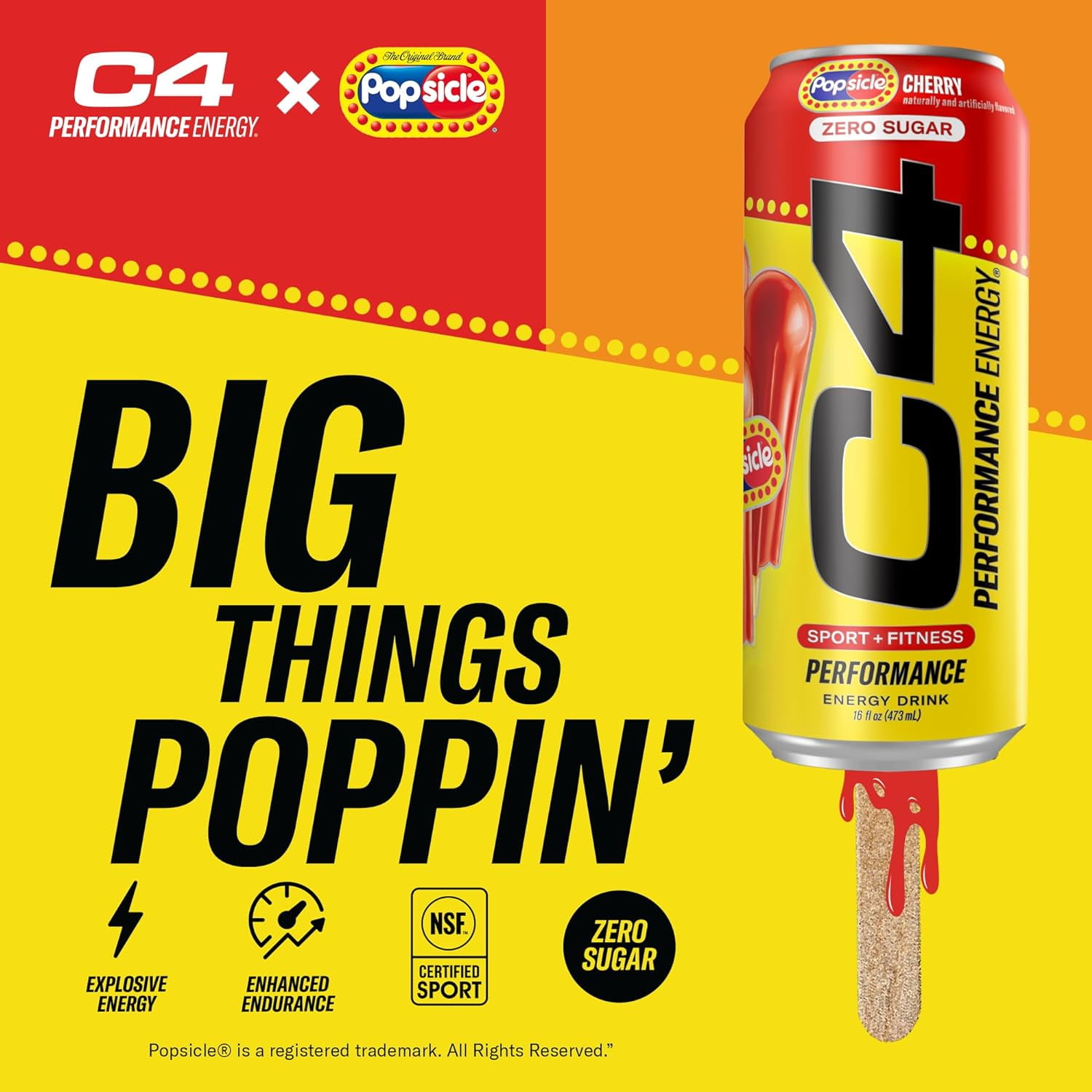 C4 Performance Energy Drink, Popsicle Variety Pack Flavor, Zero Sugar, Carbonated, 16 fl oz Can, 12 Pack
