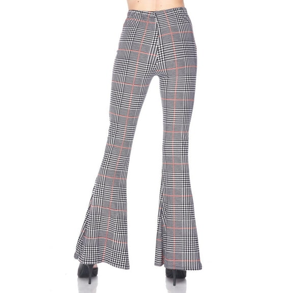 Buttery Smooth Burgundy Plaid Bell Bottom Leggings Black S