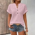 thumbnail image 2 of LWavelet Women's Ribbed Knit T-Shirt Short Sleeve Tops V-Neck Casual Slim Fit Lightweight Basic Tee Pink XL, 2 of 5