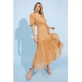 thumbnail image 2 of Flying Tomato Women's Formal Classic Retro Polkadot Chiffon Midi Dress (Tan/Polkadot, Small), 2 of 5