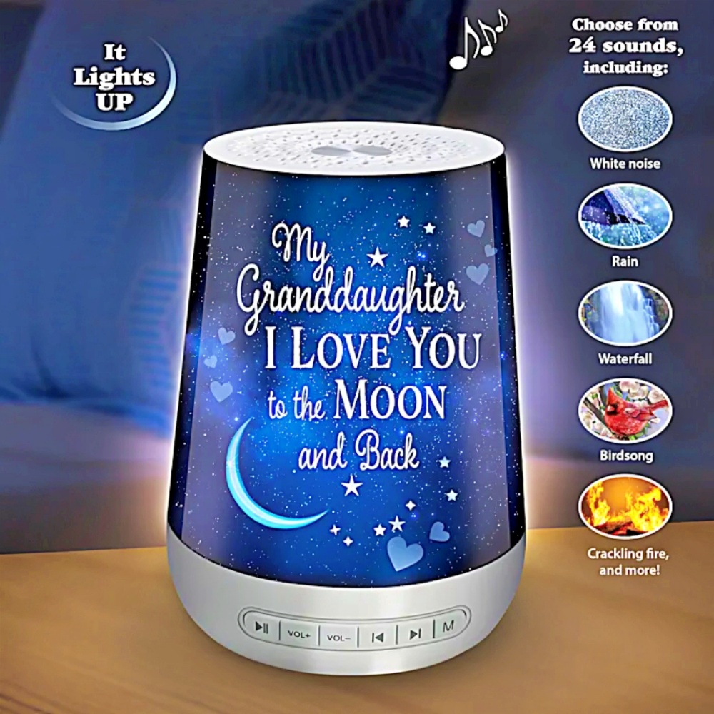 The Bradford Exchange Granddaughter I Love You to The Moon Sleep Sound Machine Nightlight 24 Soothing Sounds Timer USB Rechargeable Celestial Artwork 6-inches