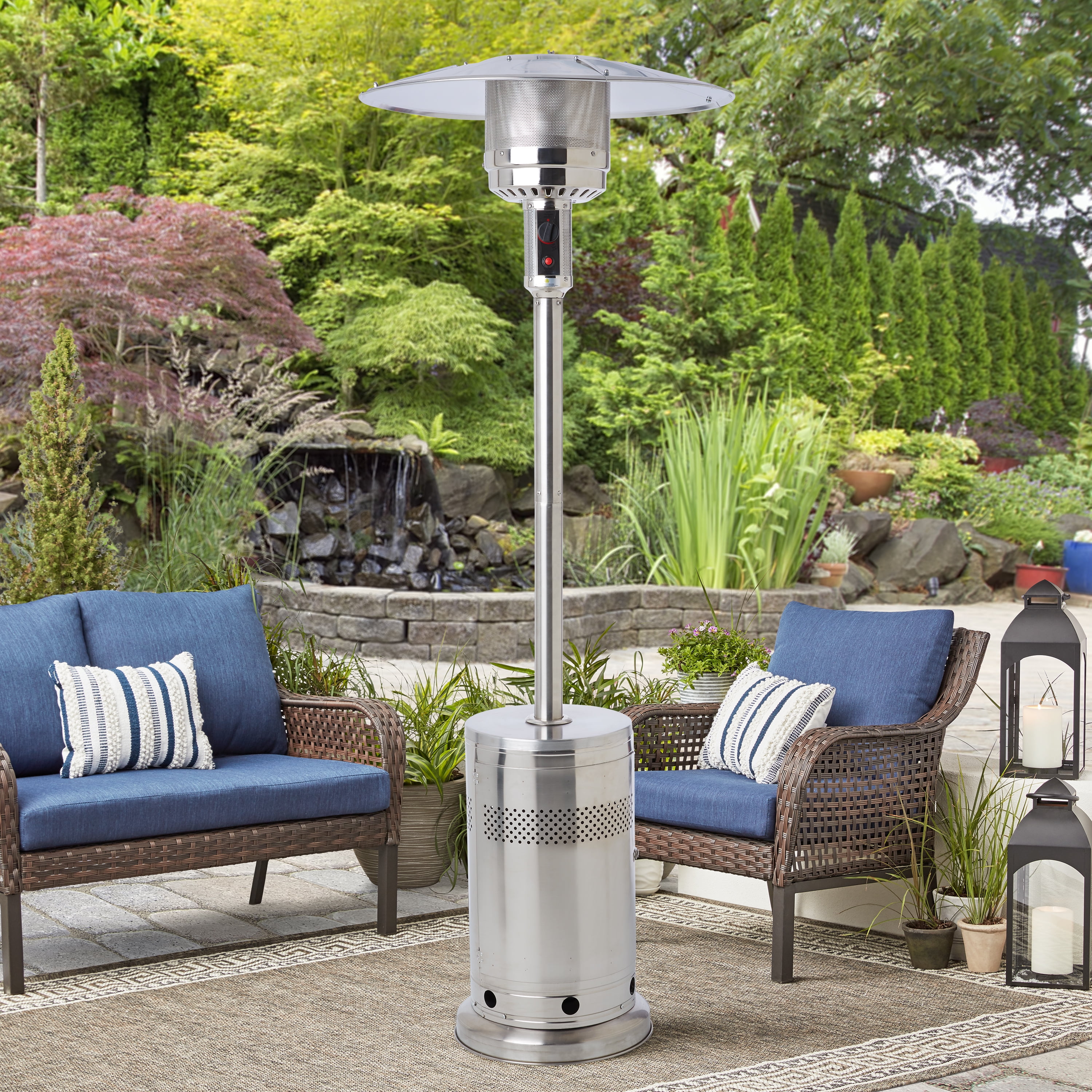 (3 pack) Mainstays 48,000 BTU Freestanding Metal Propane Patio Heater, Stainless Steel