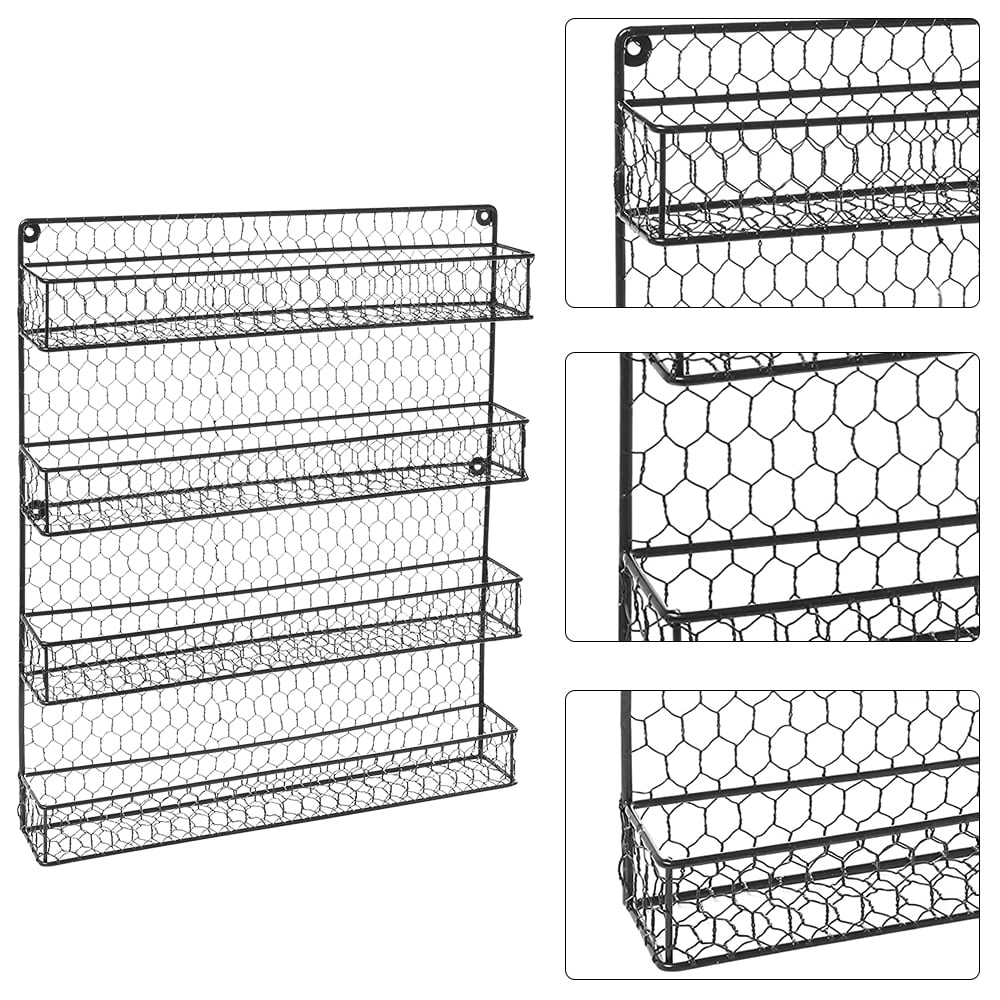 Kepooman Farmhouse Style Hanging Spice Racks For Wall Mount - Easy To Install Set of 4 Space Saving Racks - The Ideal Seasoning Organizer For Your Kitchen, Black Kepooman Farmhouse Style Hanging Spice Racks For Wall Mount - Easy To Install Set of 4 Space Saving Racks - The Ideal Seasoning Organizer For Your Kitchen, Black