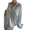 thumbnail image 4 of xiaxaixu Ensemble de Pyjama pour Femmes, Imprimé Fraise, Col Rabattu, Manches Longues, Hauts et Pantalons, Tenues de Détente 2 Pcs, 4 of 6