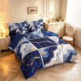 Lightning Crack Pattern Erosebridal Navy Marbling Gold Crack 7-Piece King Bedding,Modern Blue ...
