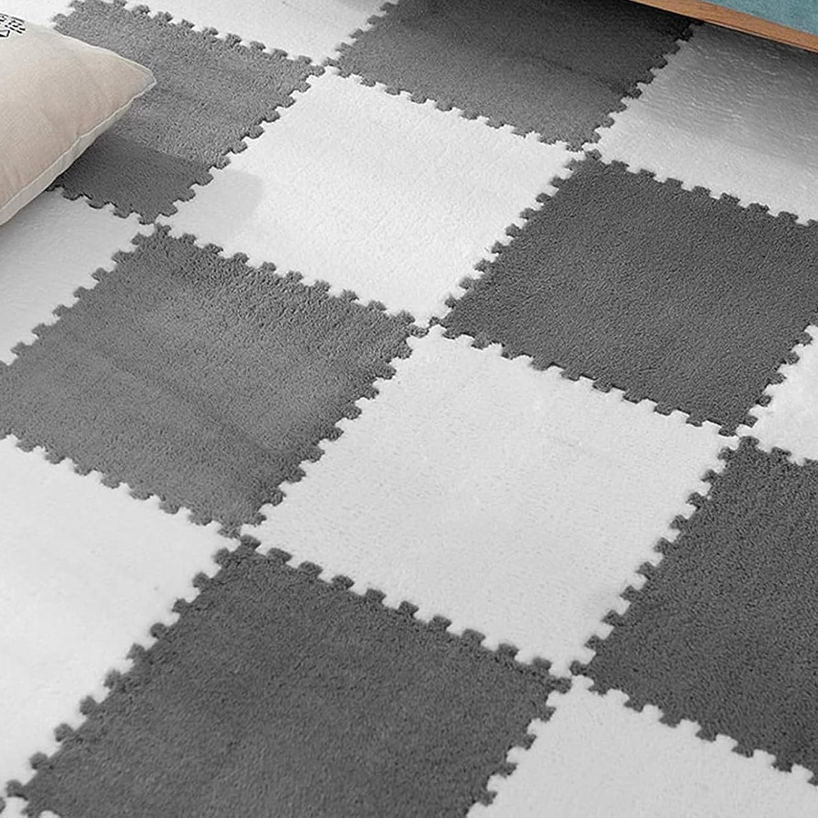 Pack of 12 Interlocking Plush Foam Mat, Living Room Bedroom Carpet Tiles, Soft Play Mats Puzzle Carpet 30 x 30 x 1 cm