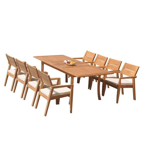 Grade-A Teak Dining Set: 8 Seater 9 Pc: 94" Rectangle Table And 8 Vellore Stacking Arm Chairs Outdoor Patio WholesaleTeak #51VL2009