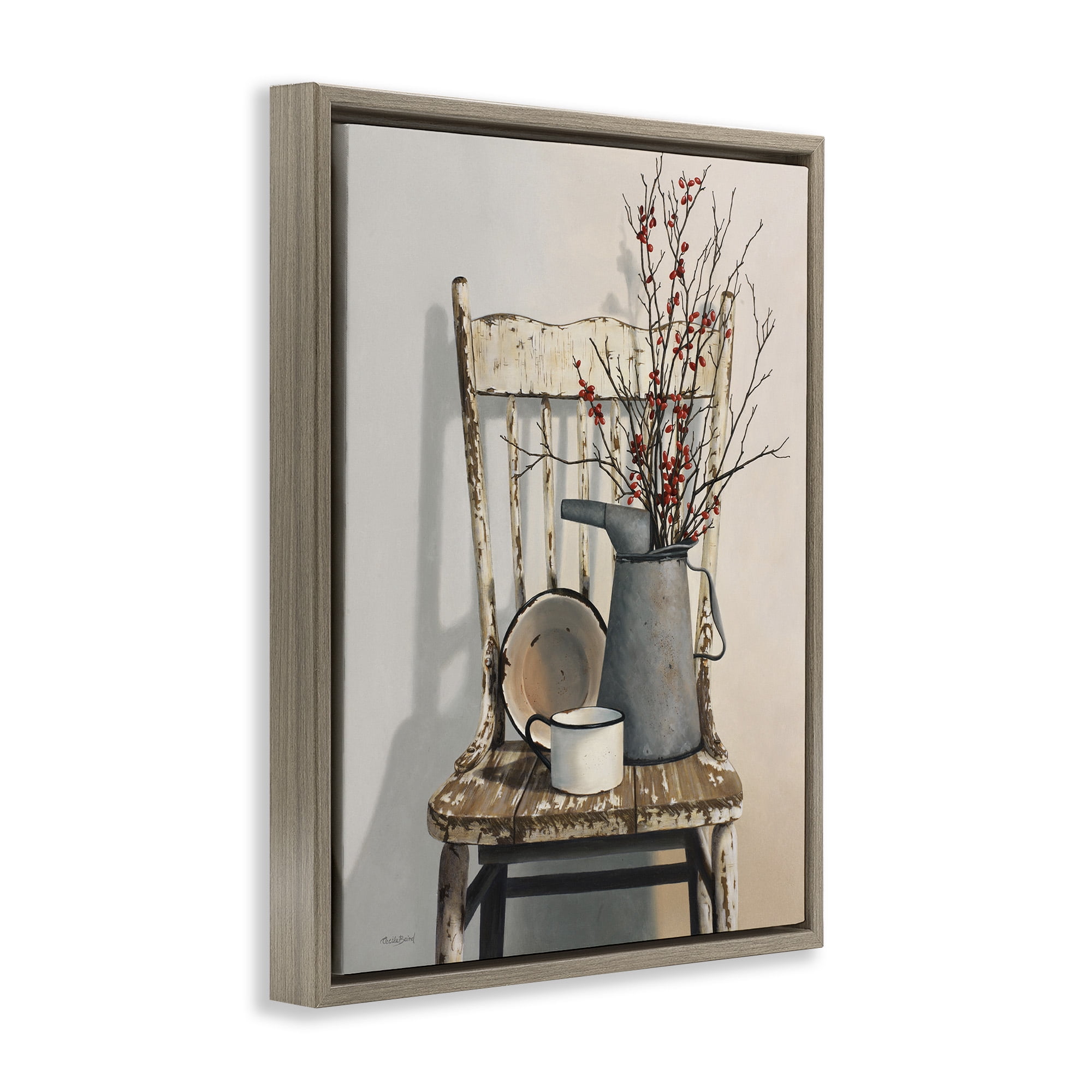 Stupell Industries Vintage Rustic Still Life Botanical & Floral Painting Brown Floater Framed Canvas Art Print Wall Art, 25 x 31