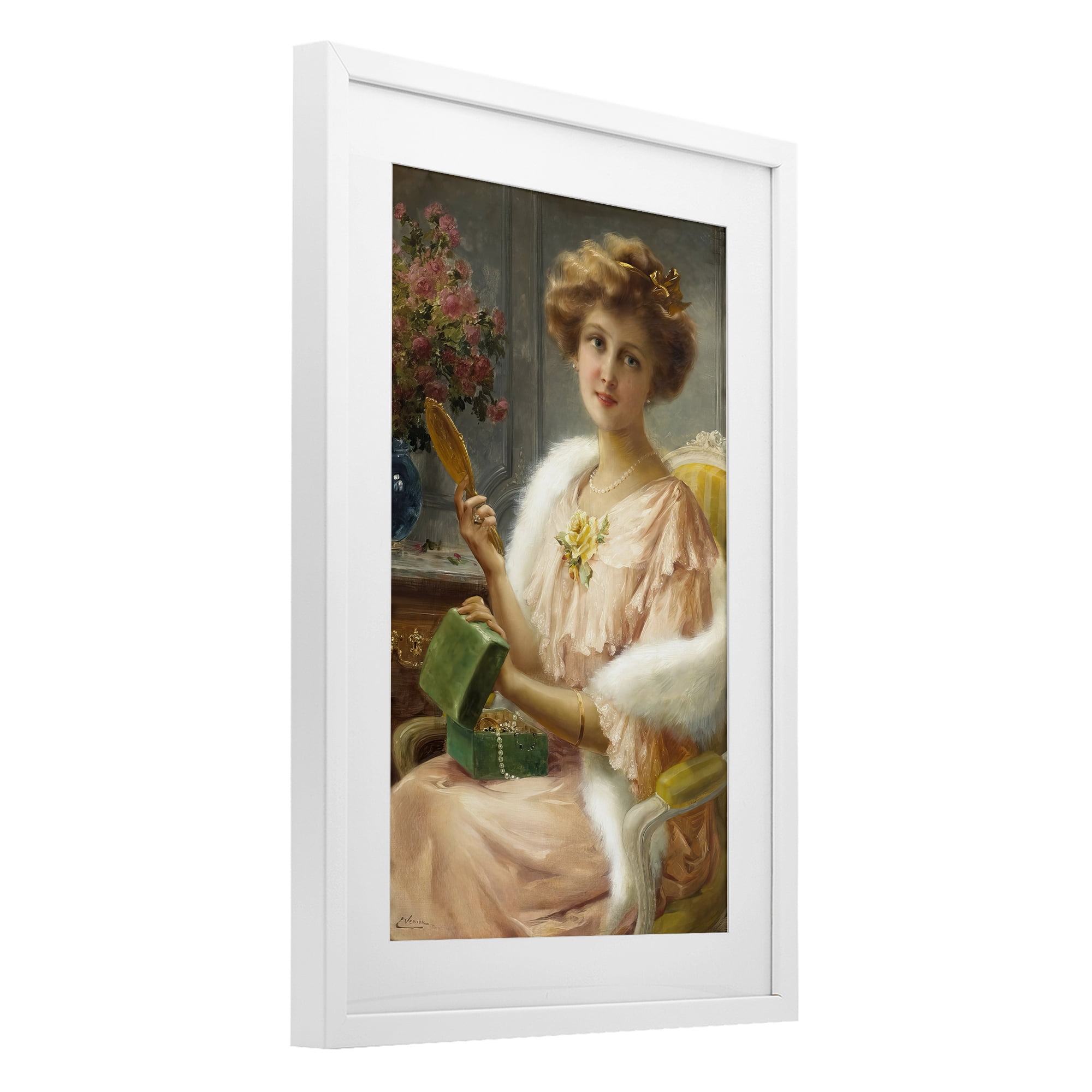 Stupell Industries Young Lady with Mirror White Framed Print Under Glass, design by Tina LeCour