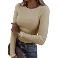 thumbnail image 1 of SURJDE Womens Long Sleeve Stretch Crewneck Ribbed T-Shirt Fitted Casual Basic Tops, 1 of 7