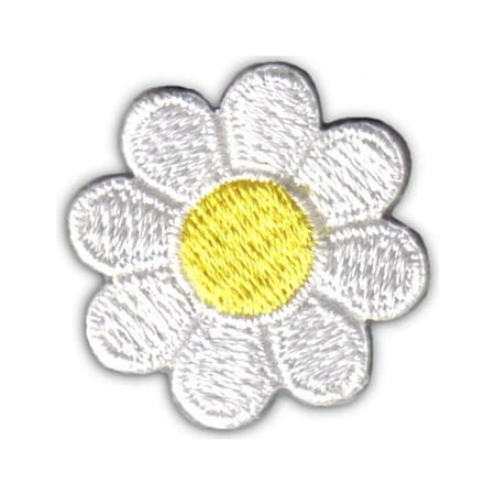 1" Daisy White Petals Yellow Center Patch Flower Embroidered Iron On Applique
