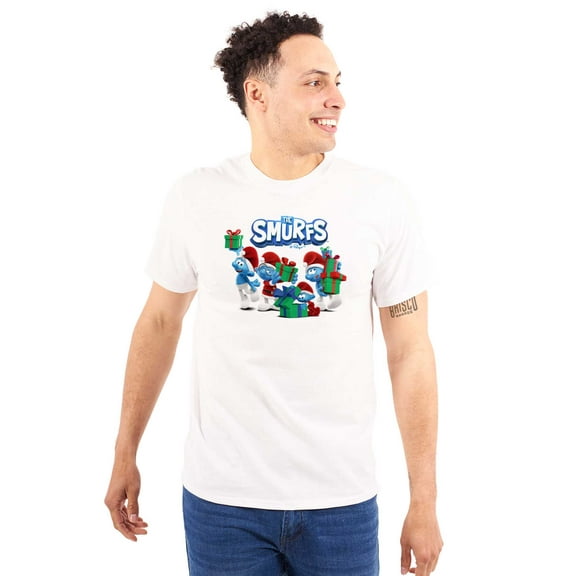 The Smurfs Christmas Holiday Presents Men's Graphic T Shirt Tees Brisco Brands S