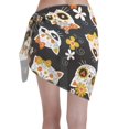 thumbnail image 2 of Kll Cat Skulls And Flowers Print Women'S Sarong Coverups Short Bathing Suit Wrap Skirt Beach Wrap Swimsuit Cover Ups, 2 of 7