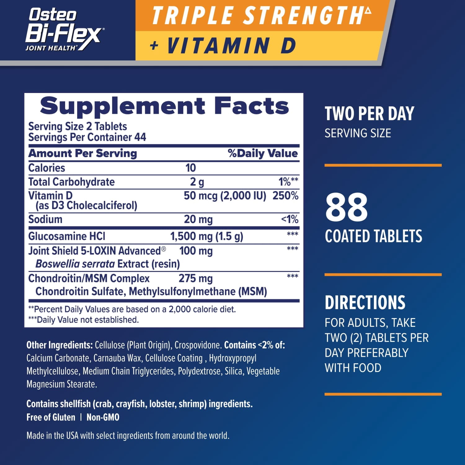 Osteo Bi-Flex Triple Strength Joint Health Dietary Supplements with Vitamin D and Glucosamine Chondroitin MSM Tablets, 88 Count