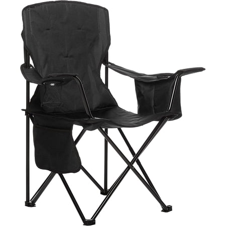 Basics Portable Camping Chair with 4-Can Cooler, Side Pocket, Cup Holder, and Carry Bag; Collapsible Chair for Camping, Tailgates, Beach, and Sports