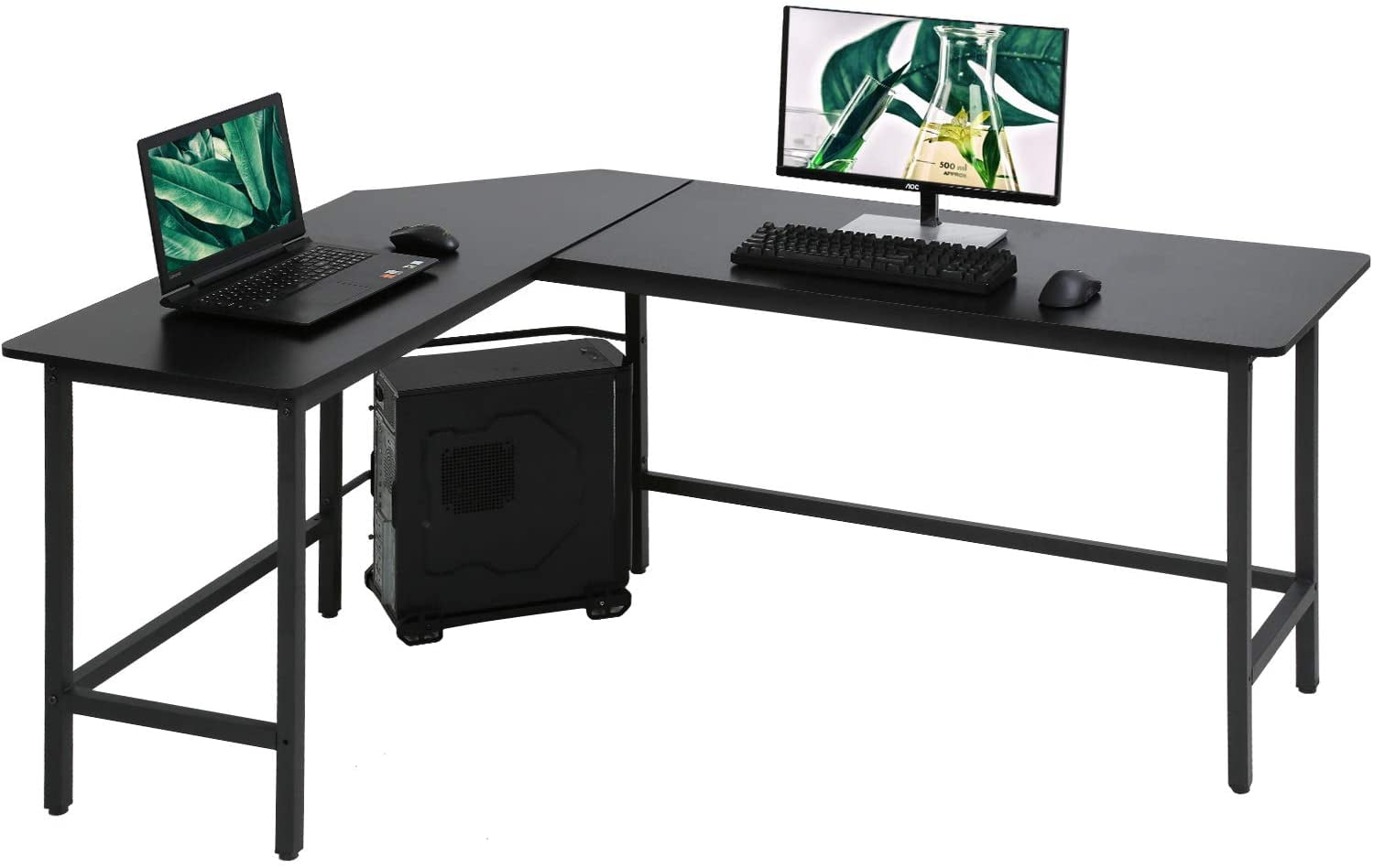 USA L-Shape Corner Computer Desk Laptop PC Table Workstation Home Office Black 