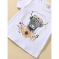 thumbnail image 6 of Toddler Baby Girls Cow Print Bell Bottoms Outfits Short Sleeve T Shirt Tops Cowgirl Summer 2Pcs Sets (Cow Flower White, 3-4 Years), 6 of 9