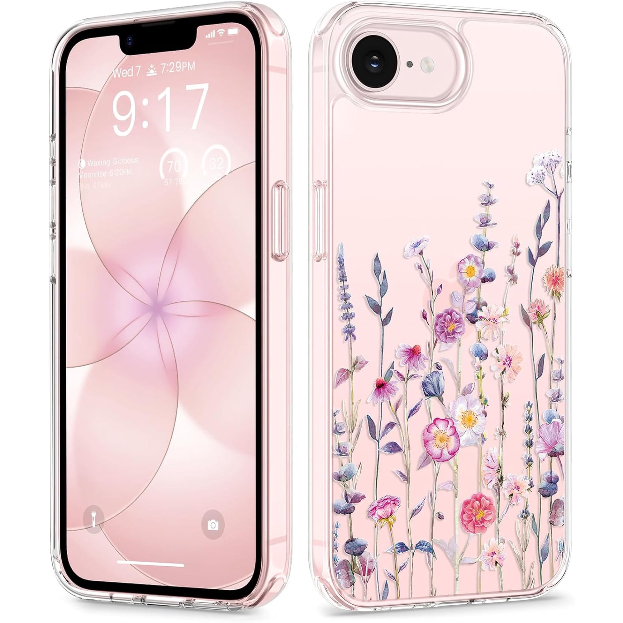 for iPhone 17e Case & iPhone 16e Case, [Non-Yellowing][Military-Grade Protection] Hard PC&TPU Bumper, Floral Shockproof Protective Clear Phone Case (Floratopia/Colorful)