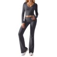 thumbnail image 1 of Conjunto de entrenamiento de 2 piezas para mujer: top corto de manga larga y pantalones de yoga con vuelta, conjunto de fitness a juego, 1 of 5