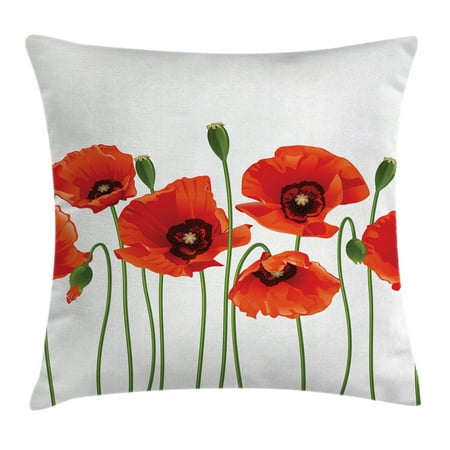 - Floral Throw Pillow Cushion Cover, Poppies of Spring Season Pastoral Flowers Botany Bouquet Field Nature Theme Art, Decorative Square Accent Pillow Case, 18 X 18 Inches, Red and Green, by Ambesonne