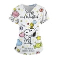 thumbnail image 2 of Camiseta de Snoopy de Estados Unidos para mujer, uniformes de trabajo hospitalarios informales, ropa de trabajo de cuello en V y manga corta, ropa de enfermera de dibujos animados para mujer, 2 of 5