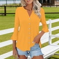 thumbnail image 4 of Craaazy Women's Relaxed Fit V Neck Blouse, Solid Color 3/4 Sleeve Flare Cuff Top, Loose Comfy Button Accent Casual Tee for Spring & Summer Gifts, 4 of 7