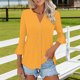 thumbnail image 4 of Craaazy Women's Relaxed Fit V Neck Blouse, Solid Color 3/4 Sleeve Flare Cuff Top, Loose Comfy Button Accent Casual Tee for Spring & Summer Gifts, 4 of 7