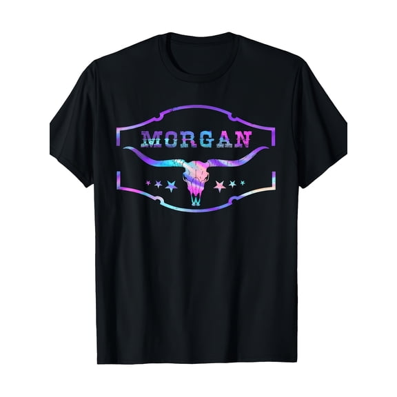 for morgan name bull horns graphic t shirt retro western style soft breathable round neck tee for men women family gift machine washable casual shirt for